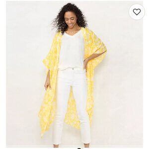 Lauren Conrad Ruana Duster $50 Yellow White Floral Kimono Wrap Cover Up Boho Boh